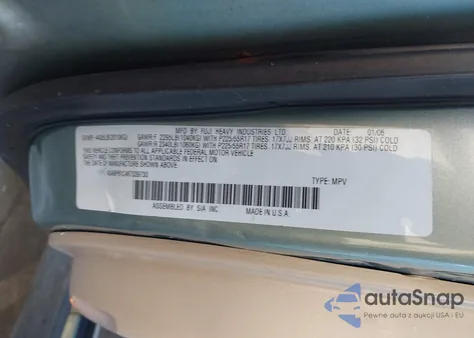 2006 Subaru Outback 2.5I z USA, uszkodzony, nr VIN 4S4BP61C467339730